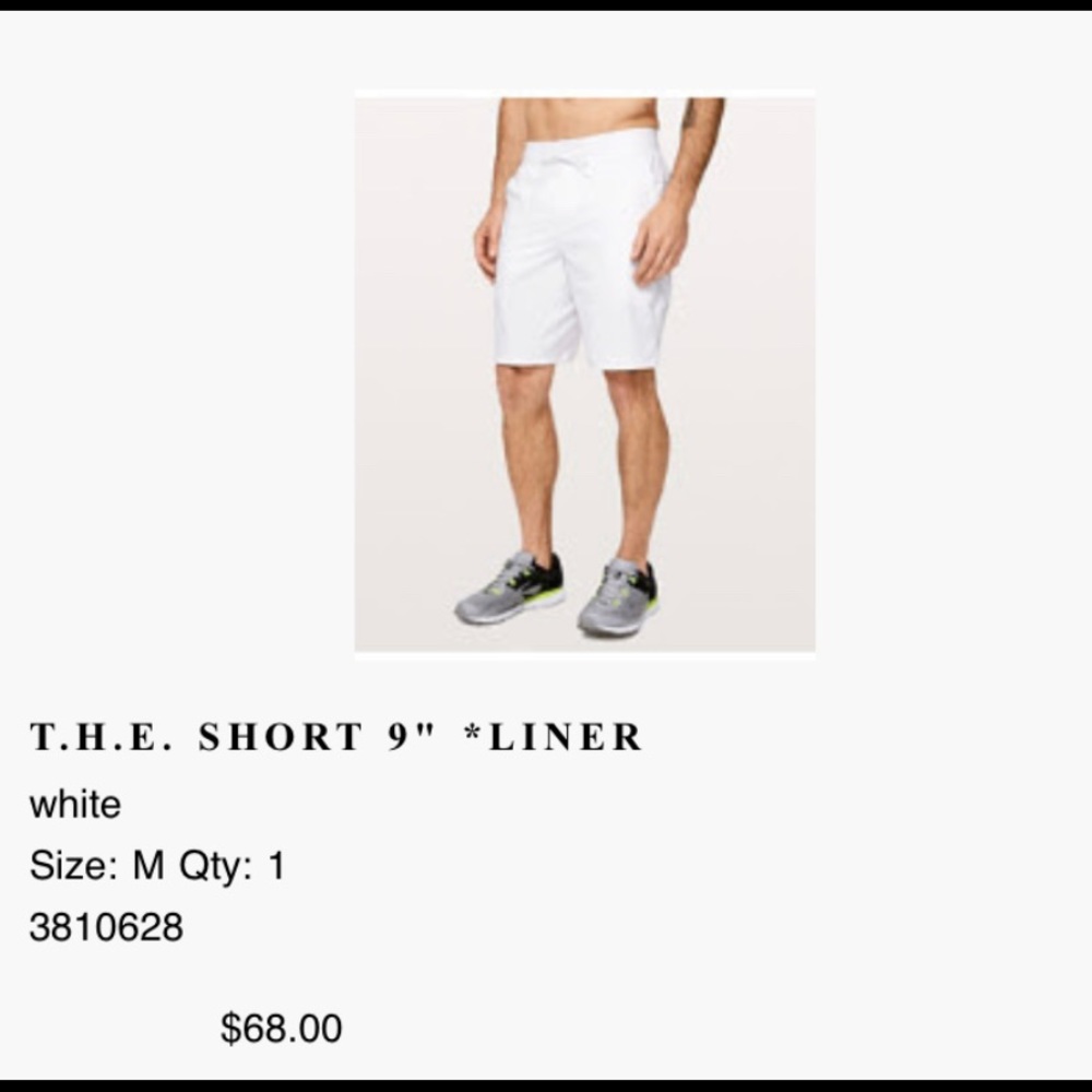 Lululemon men’s white T.H.E. short 9” liner medium
